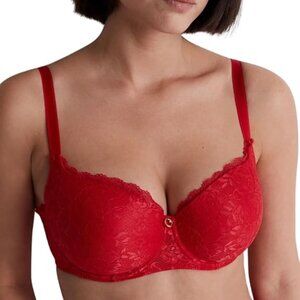AUBADE PARIS Rosessence Molded Half Cup Bra in Gala Red Size 36C NWT